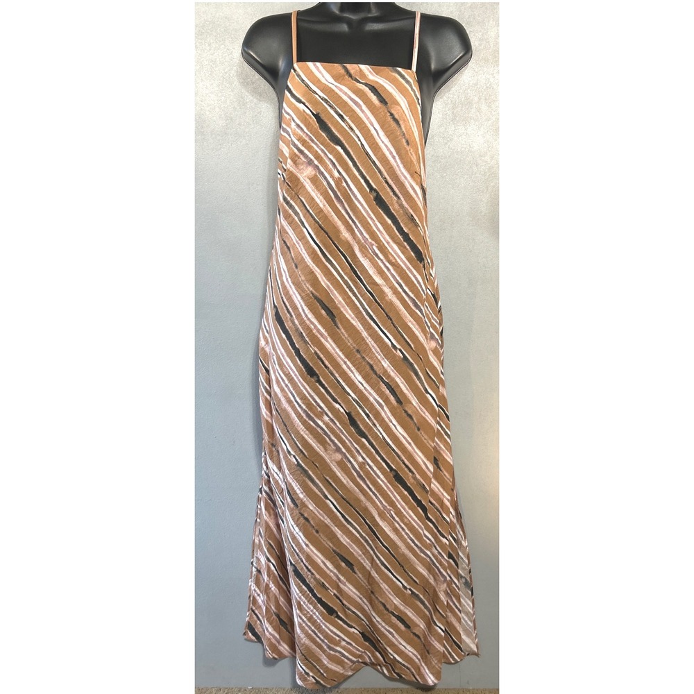 French Connection Halter Maxi Dress Abstract Stripe Open Back Terracotta Size 0